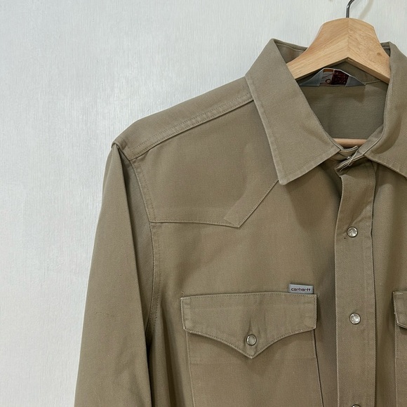 CARHARTT MENS BUTTON DOWN SHIRT WORKWEAR TAN Sz L or XL - Picture 7 of 12